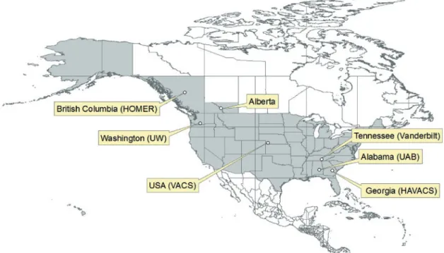 Figure 1 Map of North American cohorts in the Antiretroviral Therapy Cohort Collaboration
