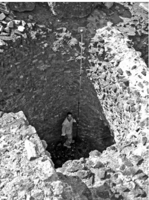 Fig. 2. One of the foundation holes, which indicate the location and orientation of the temple’s front (B