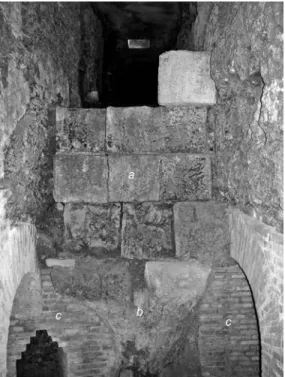 Fig.  4.  Palatine,  temple  of  Apollo,  remains  of  the ashlar foundations that surrounded the concrete  nucleus  of  the  cella  to  support  its  walls  and  engaged columns (author)