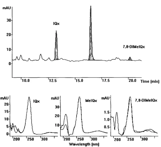 Figure 2. Expanded region of a UV chromatogram (wavelength 263 nm) from HPLC analysis of a heated model mixture containing tyrosine
