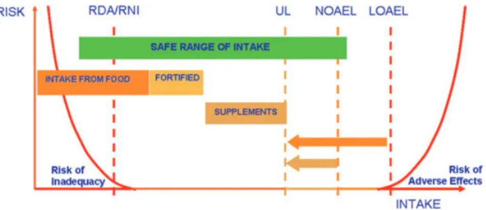 Figure 1 Safe range of nutrient intakes: from all dietary sources and supplements.
