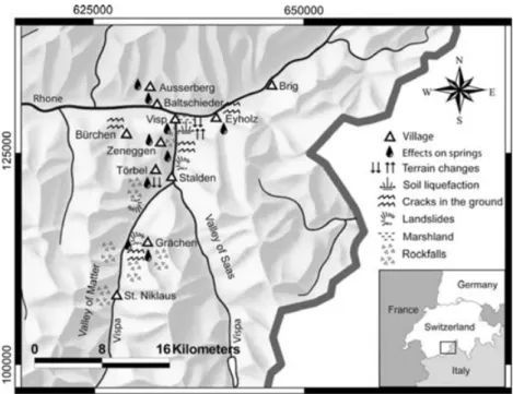 Figure 7. Seismogeological effects in the Valley of Visp.