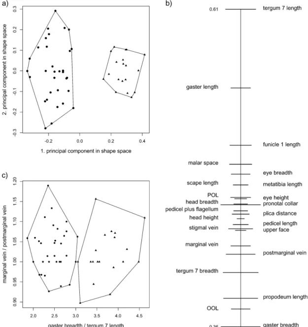 Figure 2a shows the results of a PCA on the same data set, but this time the two Pteromalus species were entered in the analysis as a single group
