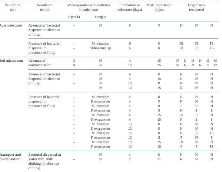 Table 1. Experimental design and results of the validation tests of the columns performed at the laboratory