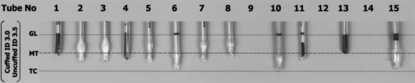 Fig 3 ID 3.0 mm cuffed tracheal tubes and age-related corresponding ID 3.5 mm uncuffed tracheal tubes are shown in 12 available tube brands.
