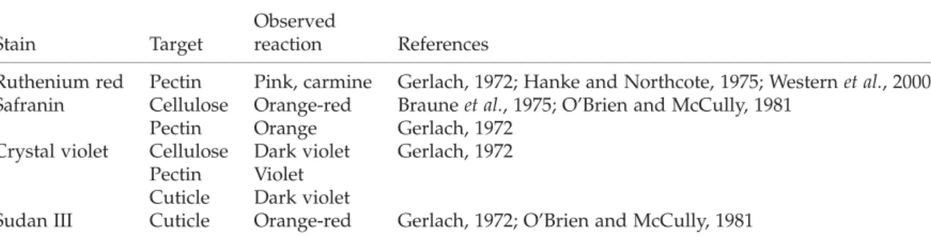 Table 1. Specific staining of cell wall components
