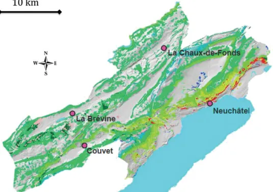 Figure 1 shows a map of the study area (canton Neuchaˆtel) with the dif- dif-ferent forest areas.