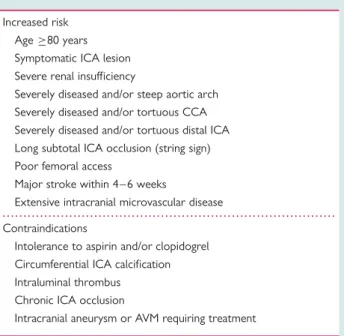 Table 3 Conditions associated with increased procedural risk and contraindications for carotid artery stenting