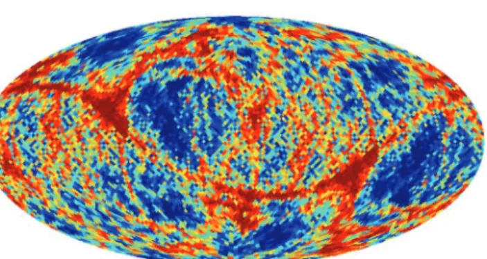 Figure 3. Alignment analysis: thresholded cumulative probabilities map in Mollweide projection for the total weights TW T (ω, a 3 ) computed from the WCM123 map, at wavelet scale a 3 corresponding to 8