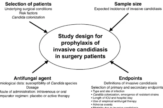 Figure 1. Issues to be considered in the design of clinical trials of antifungal prophylactic and preemptive treatment strategies