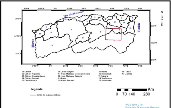 Figure 2 : position de la zone d’étude par rapport aux bassins versants Algériens. 