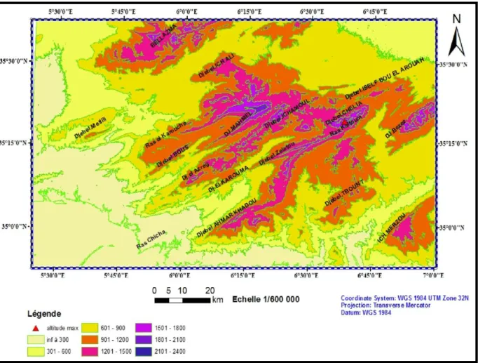 Figure 5: carte des altitudes des Aurès. 