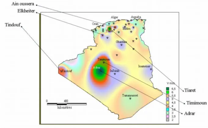Figure I.4. Les régions ventées en Algérie [1] 