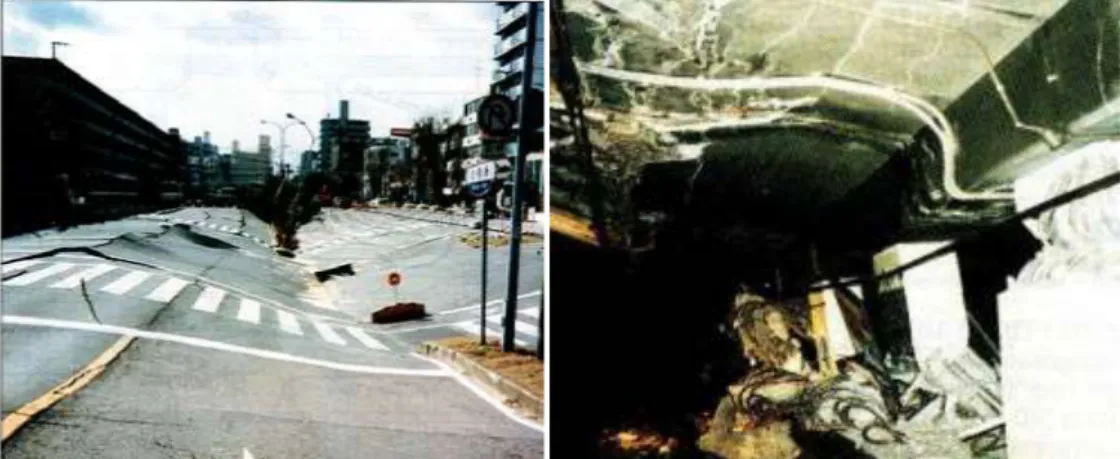 Fig. I.1. Effondrement de la route nationale au-dessus de station de métro de Daika  endommagée par un tremblement de terre (Japon, 1995), [(Yoshida et al., 1996)] 