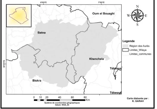 Figure 1. Carte de situation administrative de la région des Aurès. 