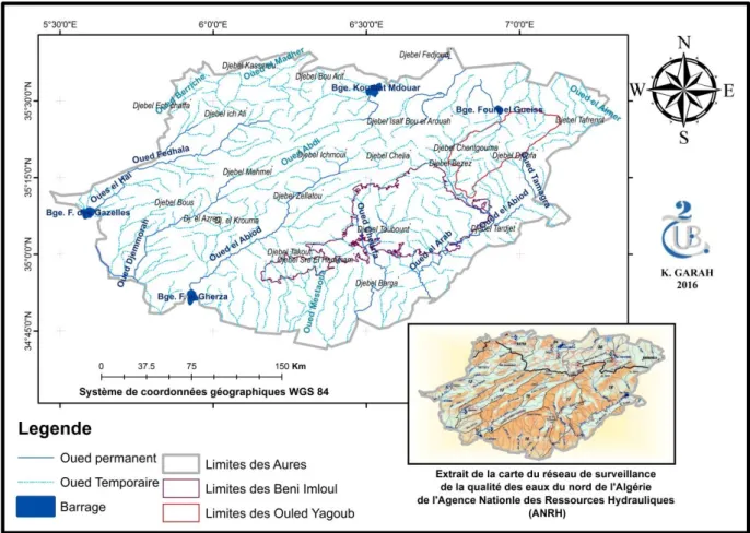 Figure 9. Carte de réseau hydrographique de la région des Aurès. 