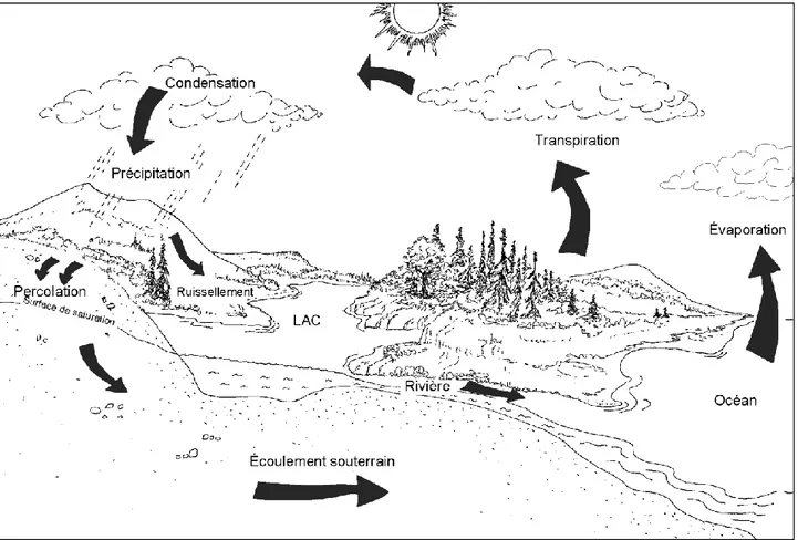 Figure II.1. Le cycle de l’eau ( Hébert et Légaré, 2000) 2.2  La qualité de l’eau 