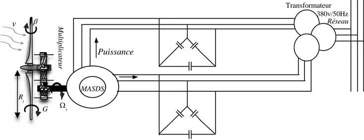 Figure I.15 : Machine asynchrone à double stator dans une chaîne de conversion éolienne