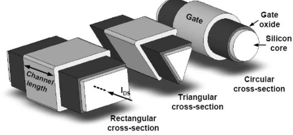 Figure I.12. Trois architectures du transistor GAA MOSFET avec des sections différentes [ 17]