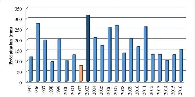 Figure II.10 : Température moyenne mensuelle de la période allant de 1995 à 2016. 