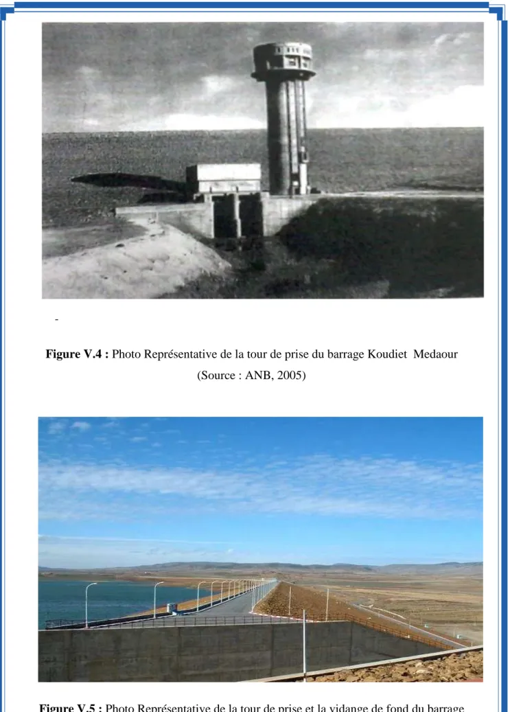 Figure V.5 : Photo Représentative de la tour de prise et la vidange de fond du barrage     Koudiet  Medaour (Source : ANB, 2005) 