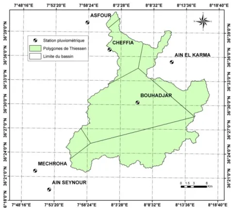 Figure 3.10.Le polygone de Thiessen du bassin versant de Bounamoussa 