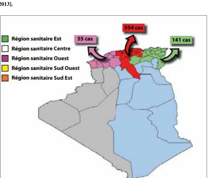 Figure 10. Répartition géographique des patients beta-thalassémiques majeurs dans le nord  d’Algérie [Belhani, 2009]