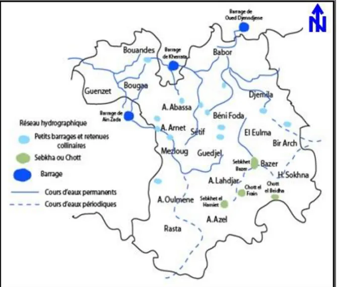 Figure I.3 : Réseau hydrographique de la  région  de Sétif (DHW. 2006). 