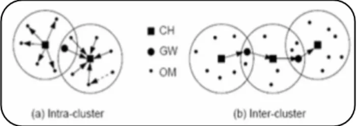 Figure 2. 4 : Diffusion des messages intra-cluster et propagation de l’information inter-cluster