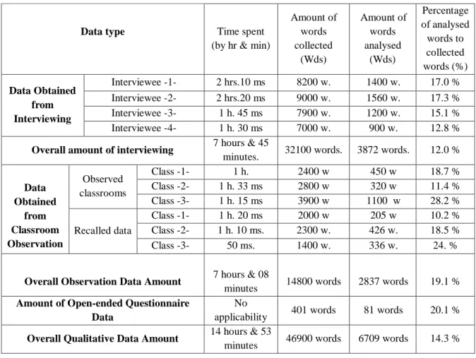 Table 4.2: Qualitatively Gathered and Analyzed Data Amount 