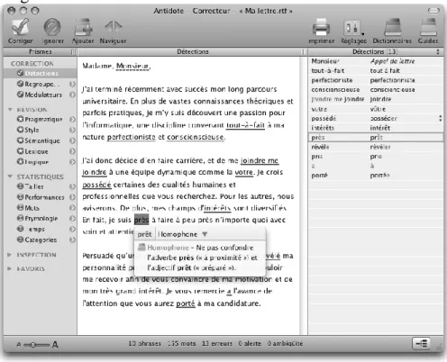 Figure 14. Interface du logiciel Antidote 