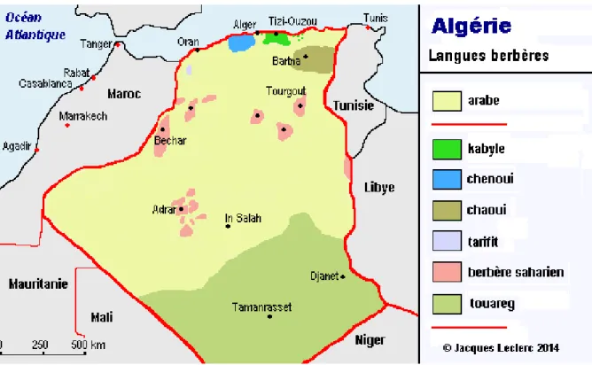 Figure 01 : Distribution des différentes langues berbères sur le territoire algérien