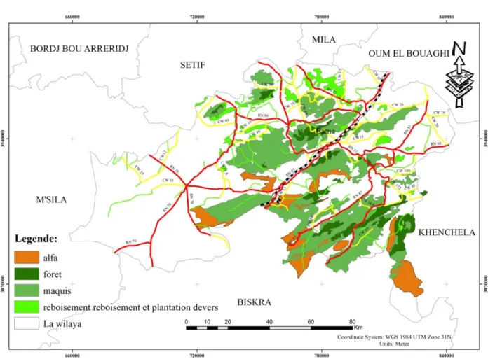 Figure 1.5- Carte des formations végétales dans la wilaya de Batna  1.2.3. Description socio-économique de la zone d’étude 