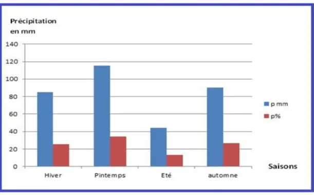 Figure 8. La variation saisonnière des précipitations Ain Skhouna (1971-2011). 