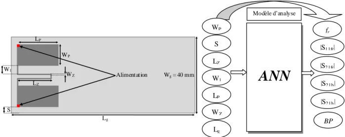 Fig. IV.3 Configuration 2_Analyse : Système multi-antennaire isolé par ligne de  neutralisation avec longueur du PCB et largeur de ligne de neutralisation variables