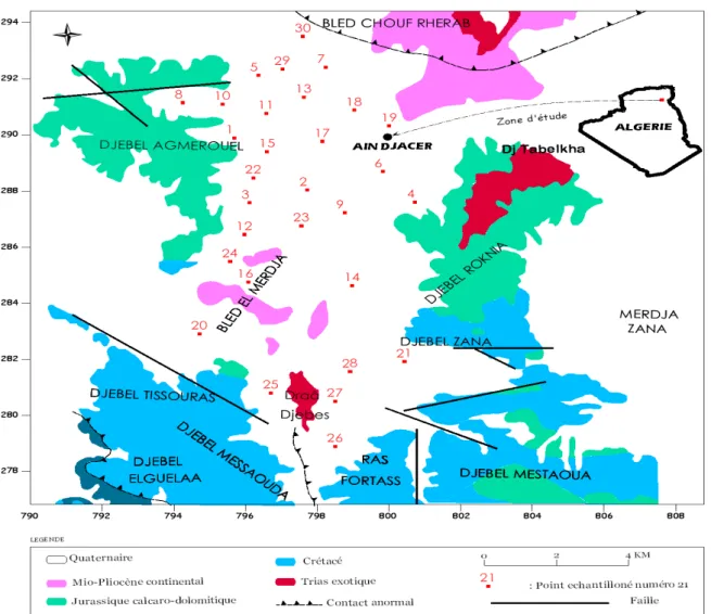 Figure 3.1 : Position des points d’eau retenus pour les analyses chimiques. 