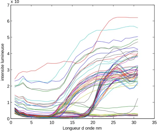 Figure II.11: Les spectres de l'ensemble d'apprentissage de la base de données Poivrons 