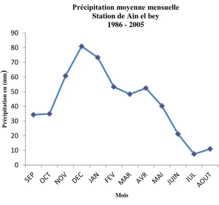 Figure 7 Répartition de précipitations moyennes saisonnières durant la période 1986 –  2005 Station de Ain El Bey 