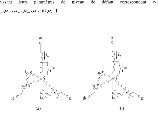 Figure II.3 Configuration du GADA avec défauts multi-phase: (a) Configuration  statorique, (b) Configuration rotorique