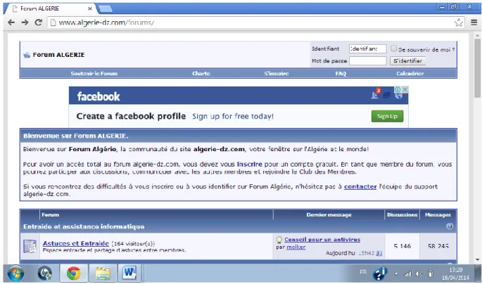 Figure 5: la page d’accueil du forum de discussion : Forum-Algérie 