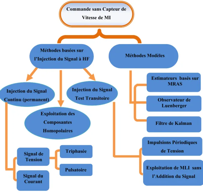 Figure I.1 : Catégories de commande sans capteur de vitesse de la machine à induction  Filtre de Kalman