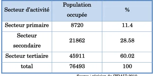 Tableau N°13 : Répartition de la population occupée selon le secteur d’activité  économique: 