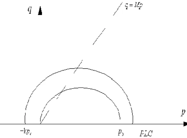 Figure 1.6: Coupes à pression capillaire constante représentant les domaines d’élasticité dans  le plan[ p×q] 