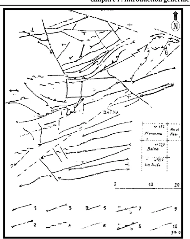 Fig. I.4 : Schéma structural de la région de Batna (Bureau, 1986). 