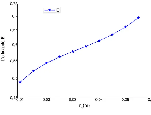 Figure IV-19 : Variation de l’efficacité avec le rayon du tube interne. 