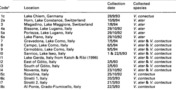 Table 2. Allele frequencies of allopatric and sympatric populations of Viviparus aferfrom Switzerland and Italy