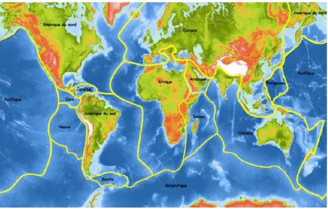 Figure 3.1 : Carte des principales plaques tectoniques dans le monde. 