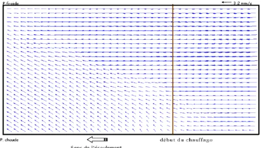 Figure 1.16 : Déviation du fluide chaud vers la paroi froide ; Re=60 et q= 3,1 kW m -2 ,   tiré de K.F.Koffi [46]  