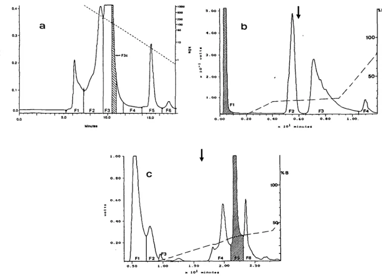 Fig. 2. Profiles of the sequential high pressure liquid chromatography (HPLC) separations of a given peritoneal fluid (PF) sample