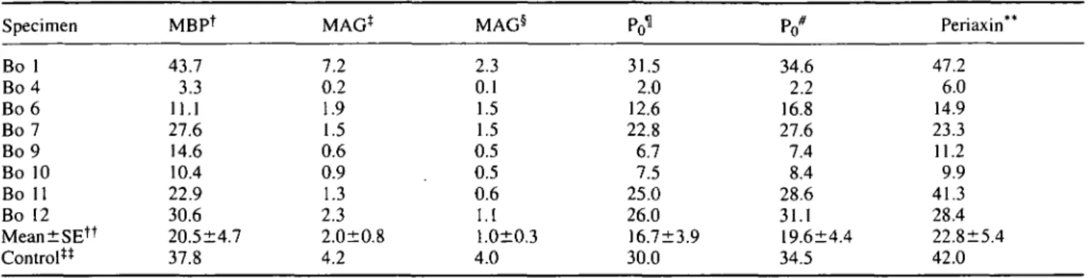 Table 3 Percentage of the nerve fascicular surface stained by anti-myelin antibodies*